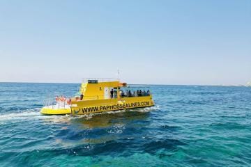 Yellow Submarine boat in Paphos with glass-bottom view