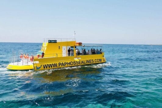 Yellow Submarine boat in Paphos with glass-bottom view